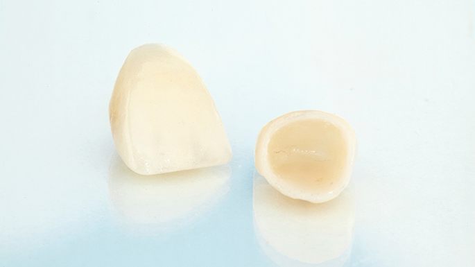 Close-up of two dental crowns in Philadelphia, PA